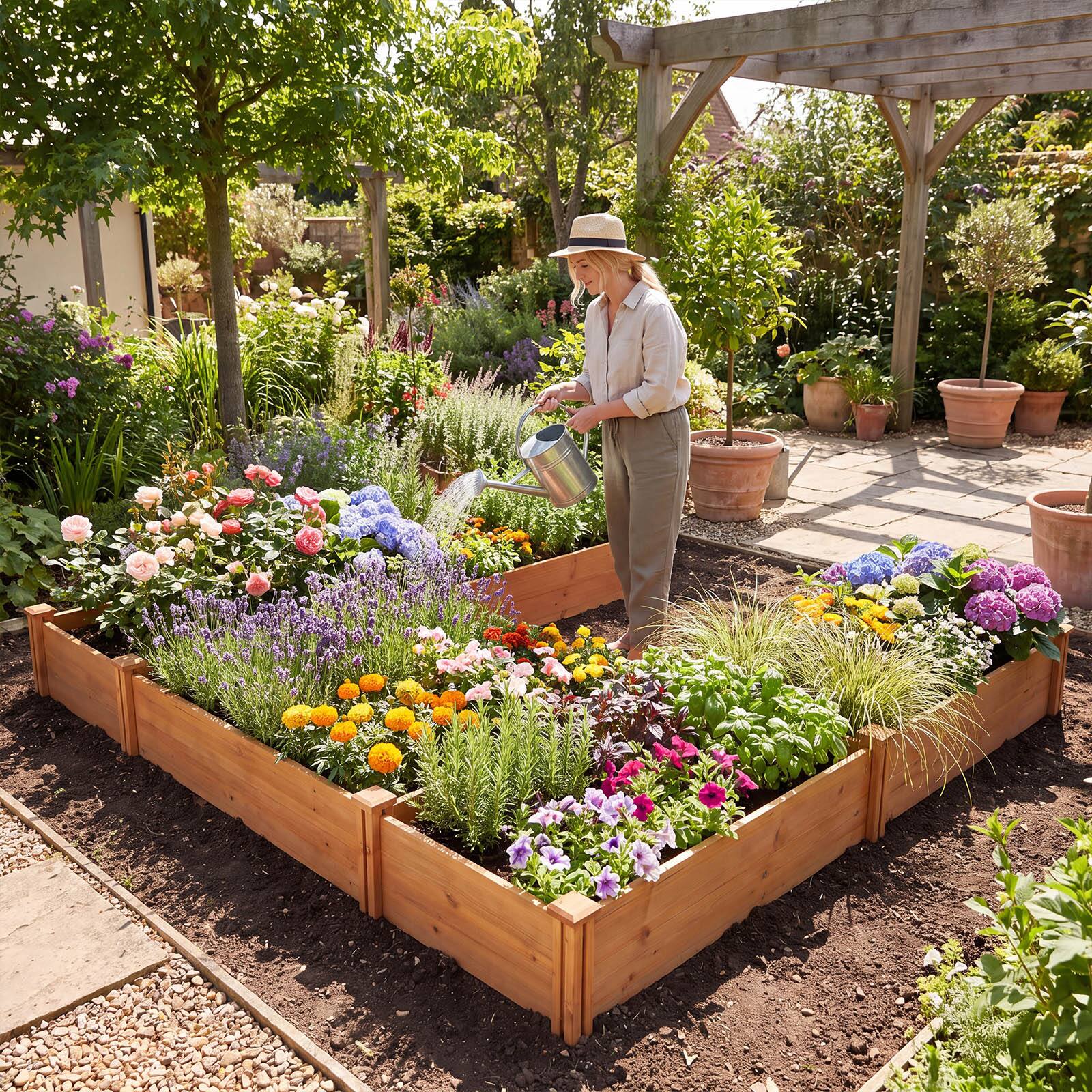 Alt View 3. Costway - Costway Garden Bed Wooden Raised Garden Box Outdoor Planter Container for Herbs Flowers - Reddish Brown.