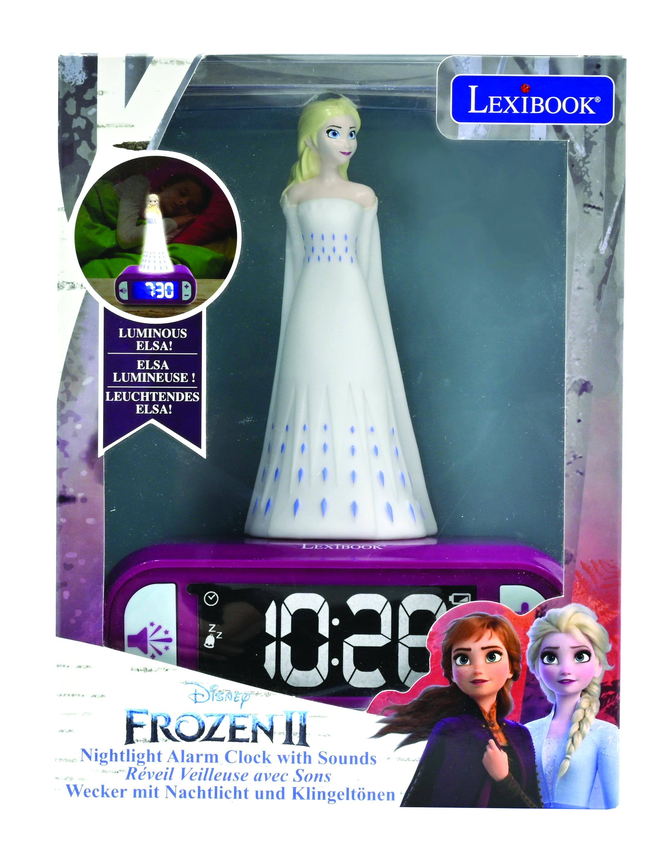 LEXIBOOK 730 LUMINOUS ELSA! ELSA LUMINEUSE! LEUCHTENDES ELSA!  
LEXIBOOK Z Z 1029  
Disney FROZEN II Nightlight Alarm Clock with Sounds  
Rveil Veilleuse avec Sons  
Wecker mit Nachtlicht und Klingeltonen