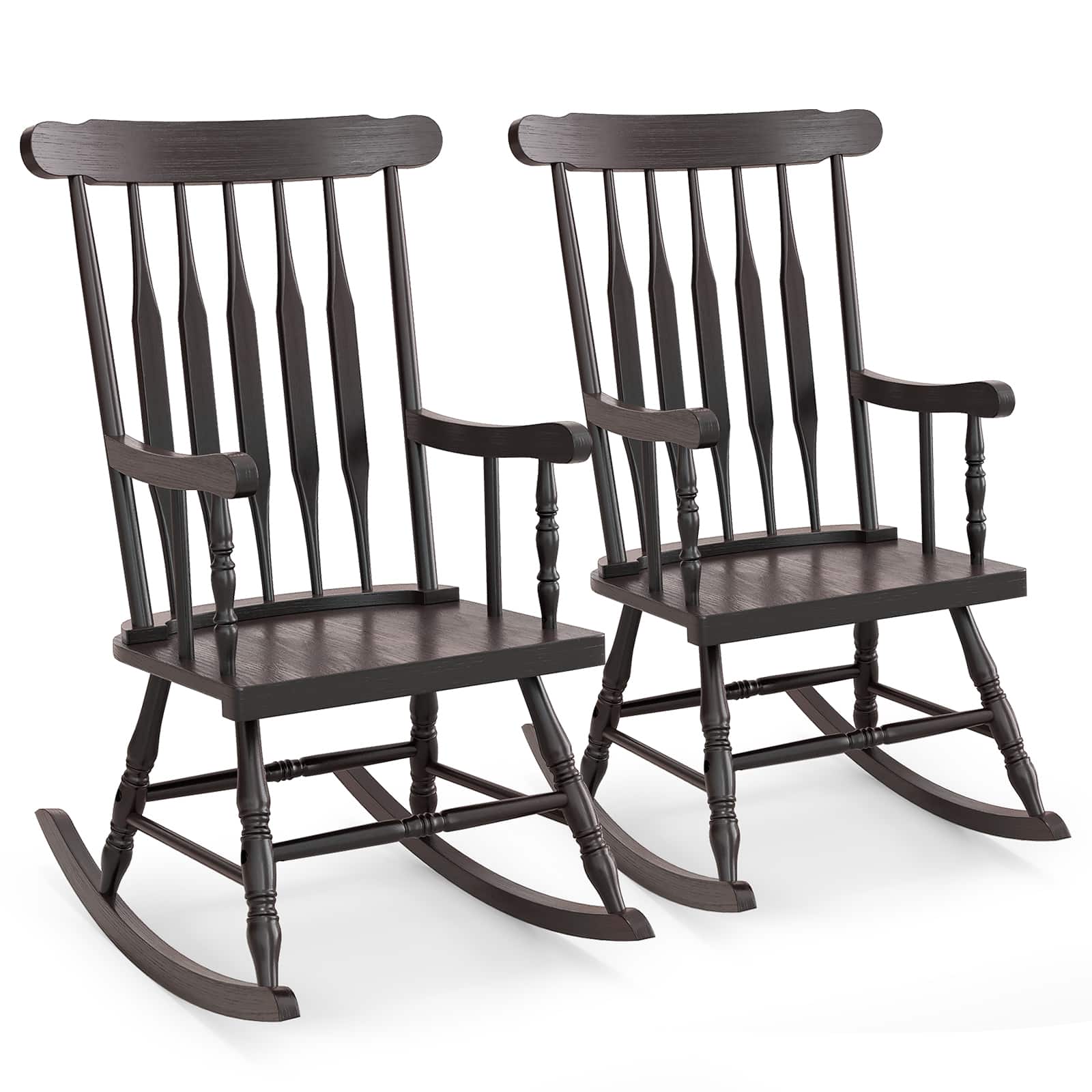 Costway - Set of 2 Wood Rocking Chair Porch Rocker Indoor Outdoor Seat Glossy Finish - Coffee price history on PriceWatchPro