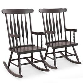 Costway - Set of 2 Wood Rocking Chair Porch Rocker Indoor Outdoor Seat Glossy Finish - Coffee