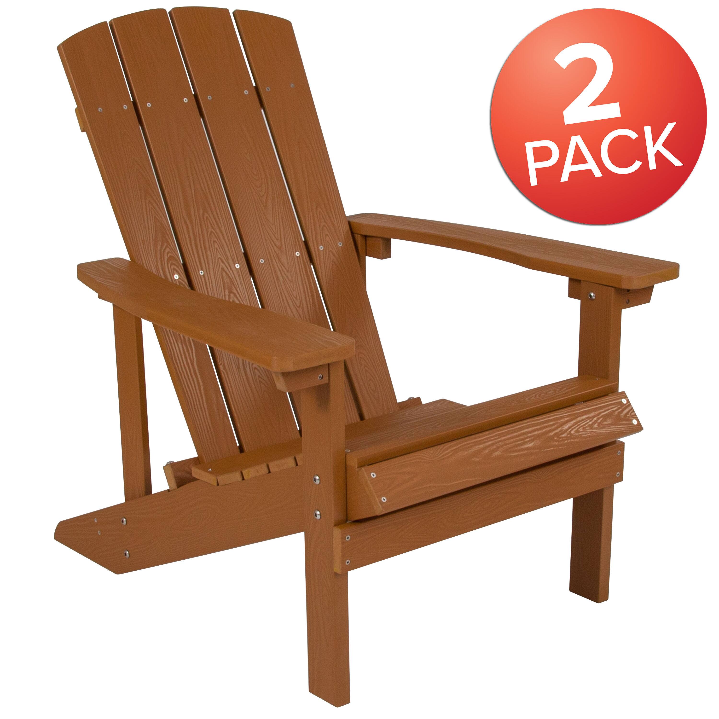 Alt View 1. Emma + Oliver - 2 Pack Outdoor All-Weather Poly Resin Wood Adirondack Chairs - Teak.