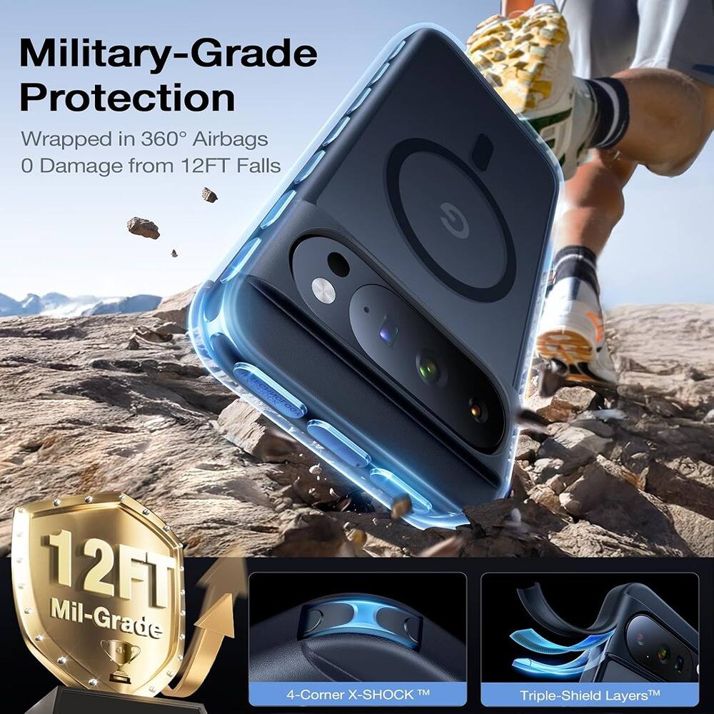 Military-Grade Protection  
Wrapped in 360° Airbags  
0 Damage from 12FT Falls  

12FT Mil-Grade  

4-Corner X-SHOCK™  
Triple-Shield Layers™