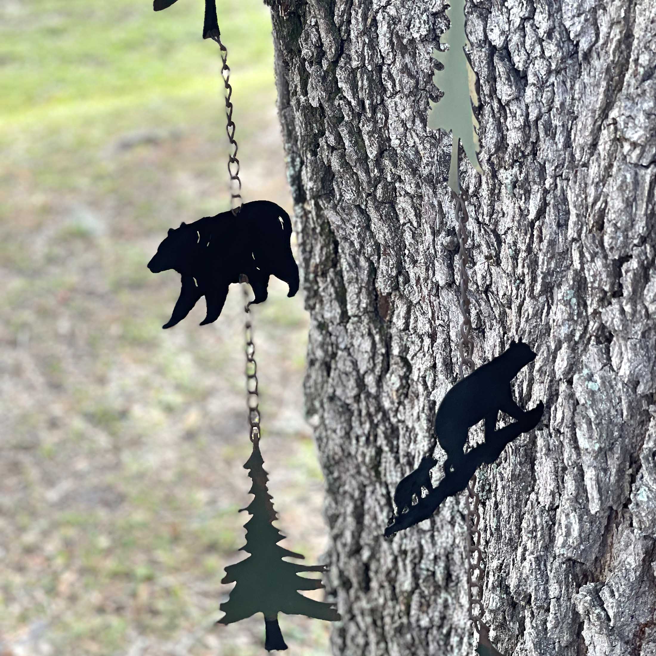 Alt View 3. Things2Die4 - Set of 2 Rain Chains with Bears and Trees, 52-Inch, Decorative Downspout - Green.