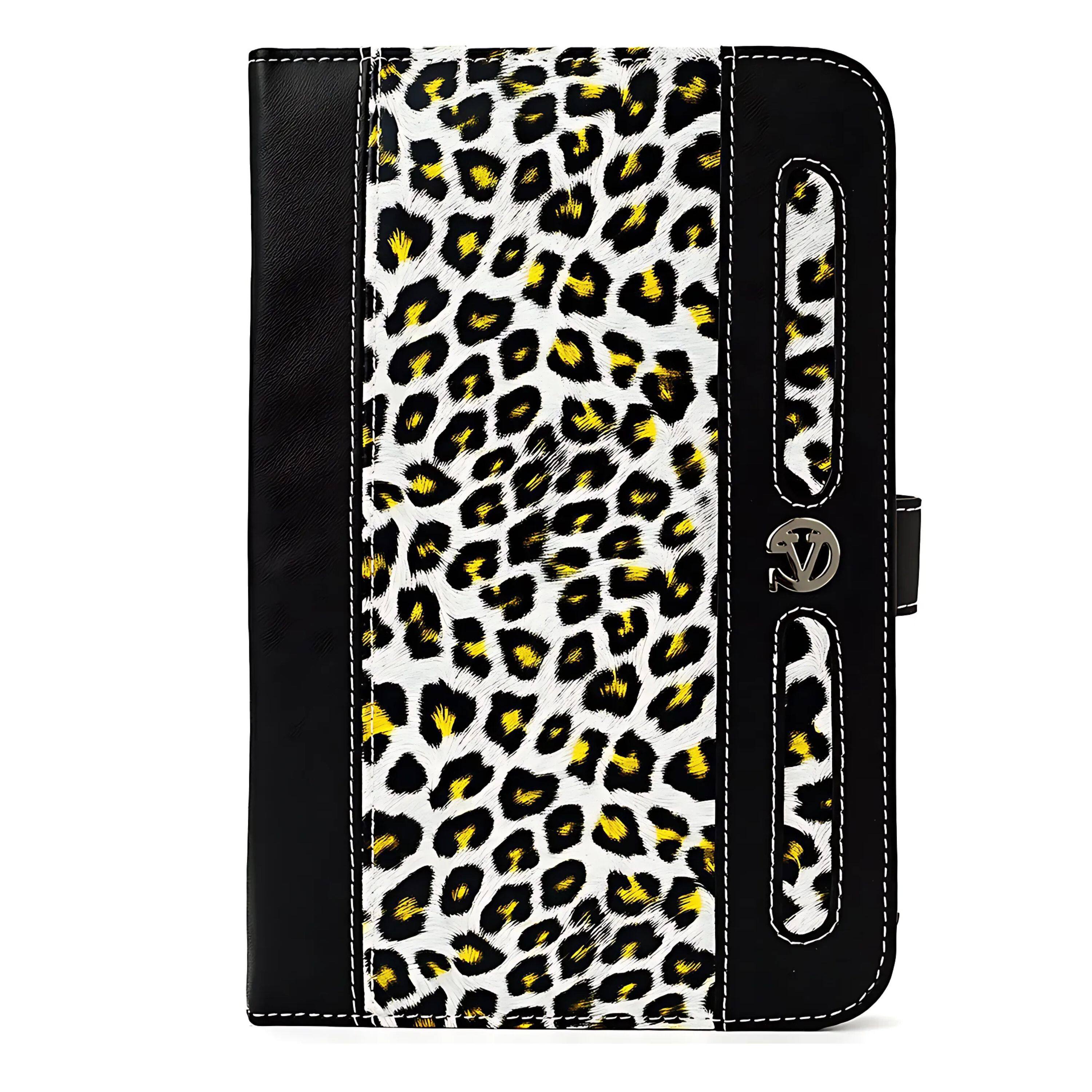 Front. Kitcheniva - Leopard Tablet Leather Folio Case Cover For Amazon Fire 7 - Golden Leopard.