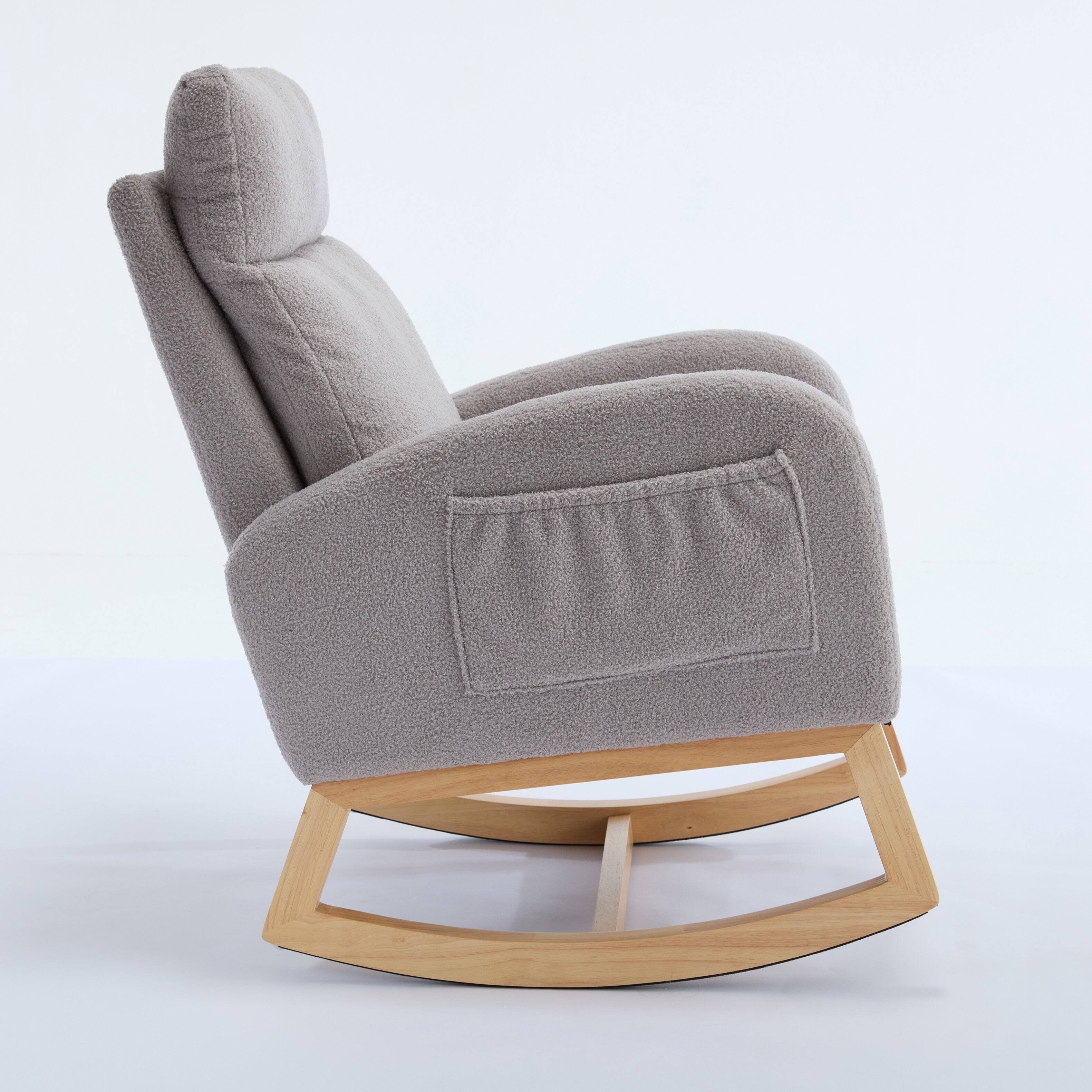 Alt View 1. Whisen - Teddy Fabric Ergonomic Rocking Chair with Adjustable Footstool - Light Gray.