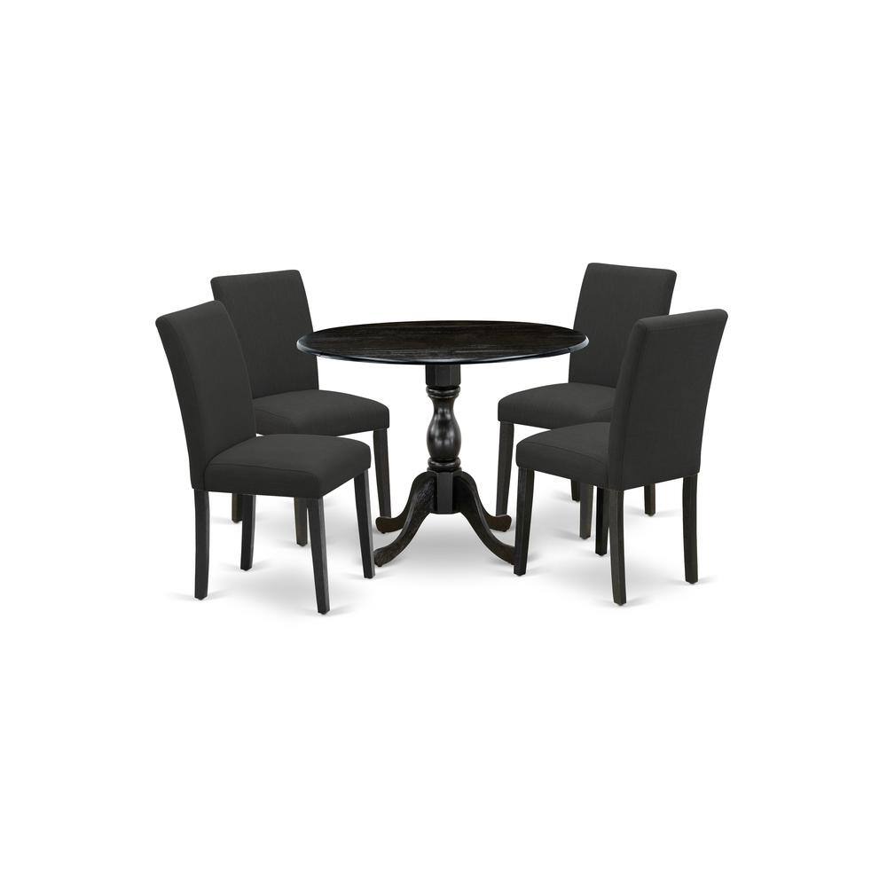 Angle. East West Furniture - East West Furniture DMAB5-ABK-24 5 Piece Wood Dining Table Set Contains 1 Drop Leaves Dining Room Table and 4 Black - Wire Brush Black.