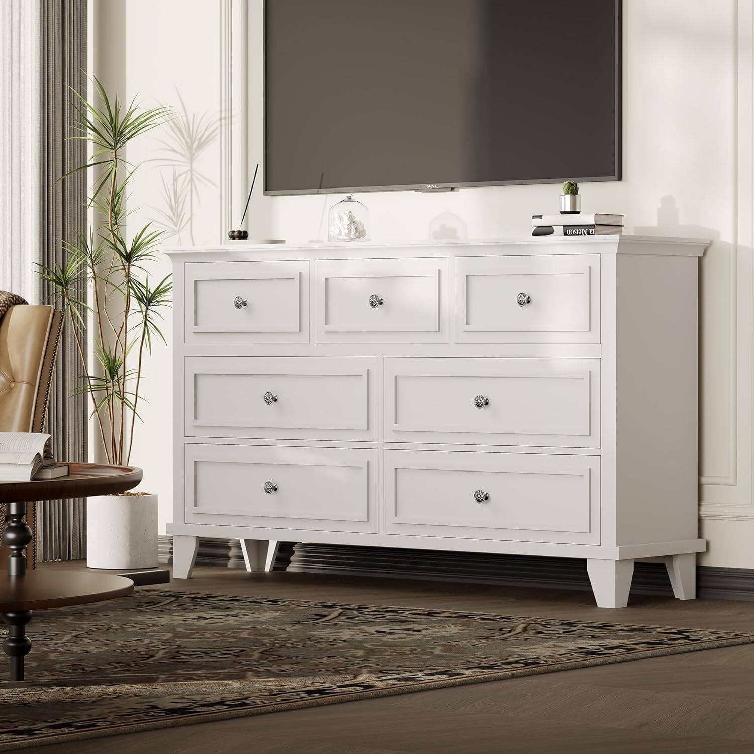 Alt View 1. Jojoka - Storage Cabinet White Dresser for Bedroom  7 Drawer Dresser for Living Room, Hallway, Entryway - White.