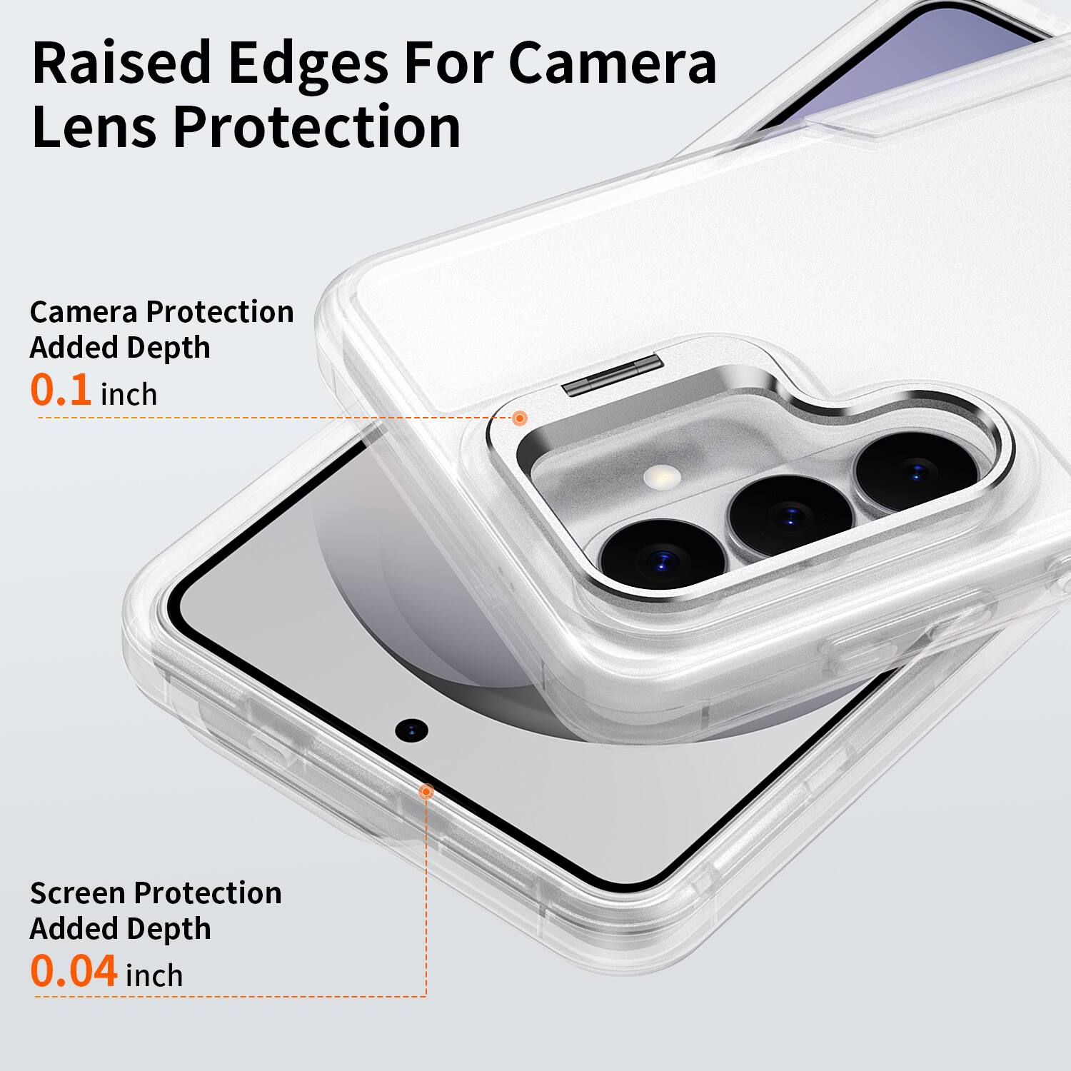 Raised Edges For Camera Lens Protection

Camera Protection Added Depth 0.1 inch

Screen Protection Added Depth 0.04 inch