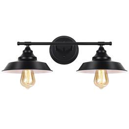 Oumilen - 2 Light Matte Black Bathroom Vanity Light – Industrial Metal Shade Wall Mount Vanity Sconce