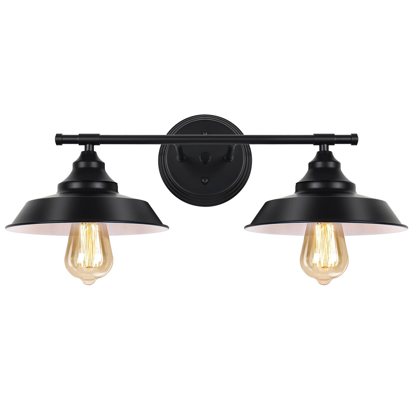 Front. Oumilen - 2 Light Matte Black Bathroom Vanity Light – Industrial Metal Shade Wall Mount Vanity Sconce.