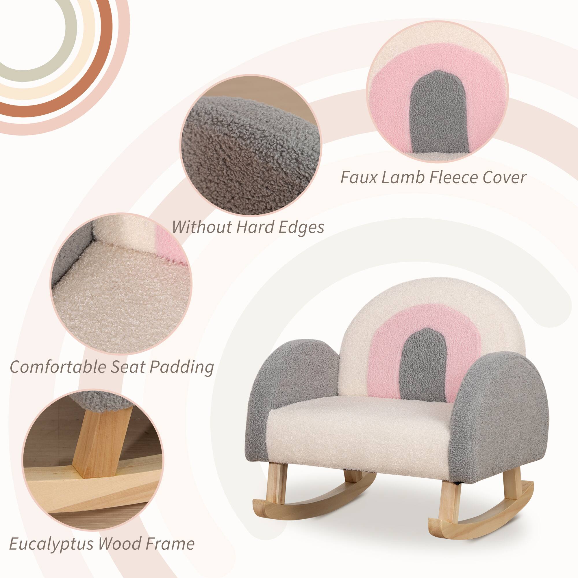 - Faux Lamb Fleece Cover
- Without Hard Edges
- Comfortable Seat Padding
- Eucalyptus Wood Frame