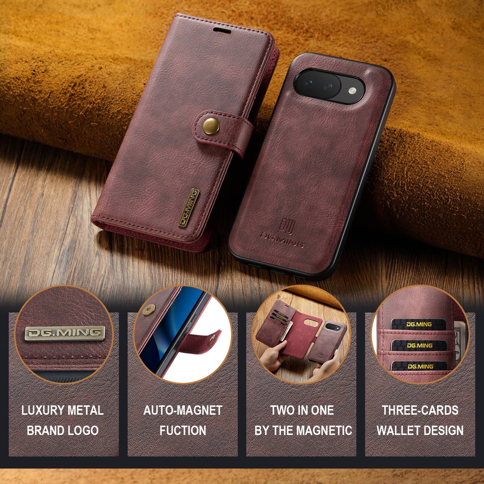 ONIISO BD DESMNG DG.MING DG.MING DG.MING DG.MING LUXURY METAL BRAND LOGO AUTO-MAGNET FUNCTION TWO IN ONE THREE-CARDS BY THE MAGNETIC WALLET DESIGN