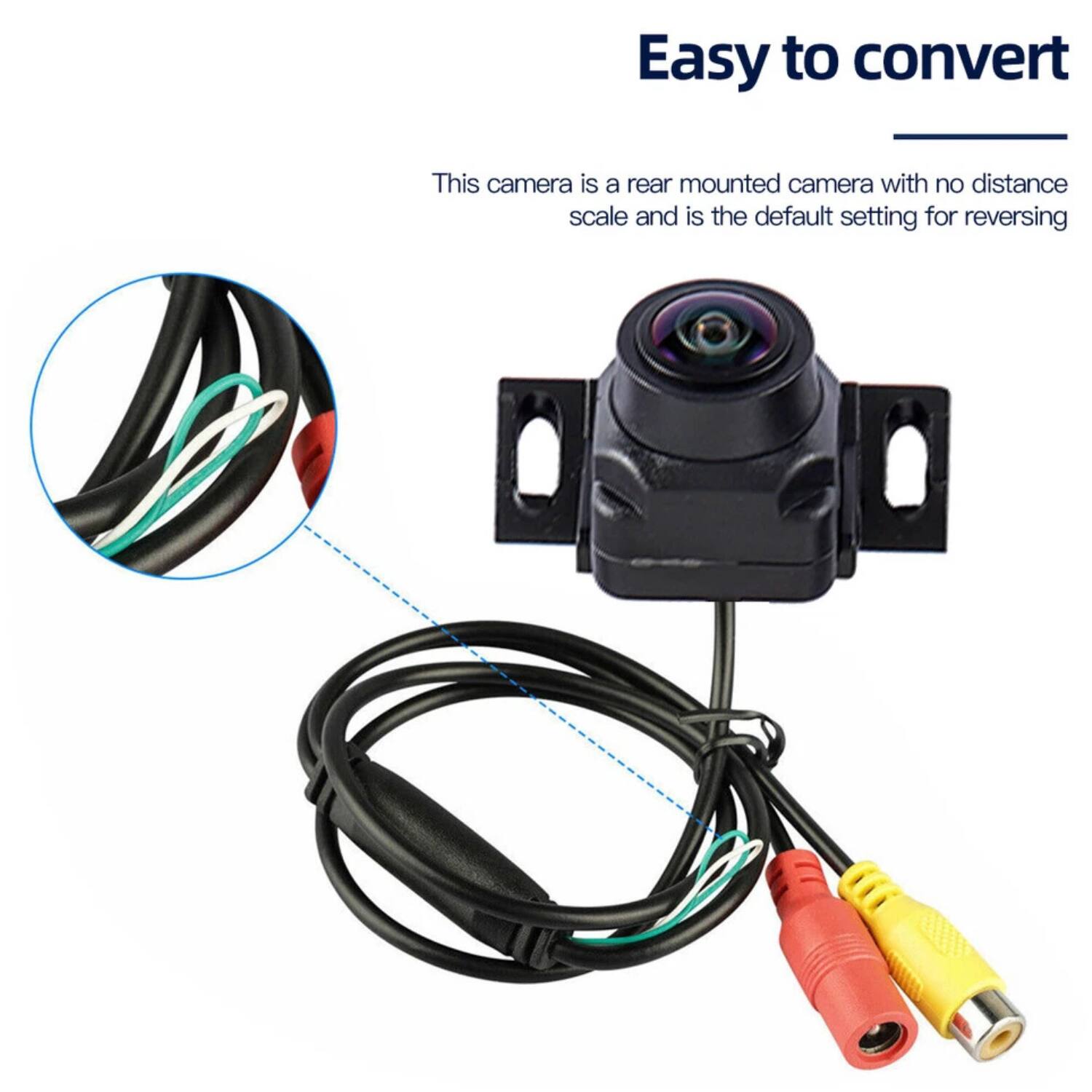 Easy to convert
This camera is a rear mounted camera with no distance scale and is the default setting for reversing.