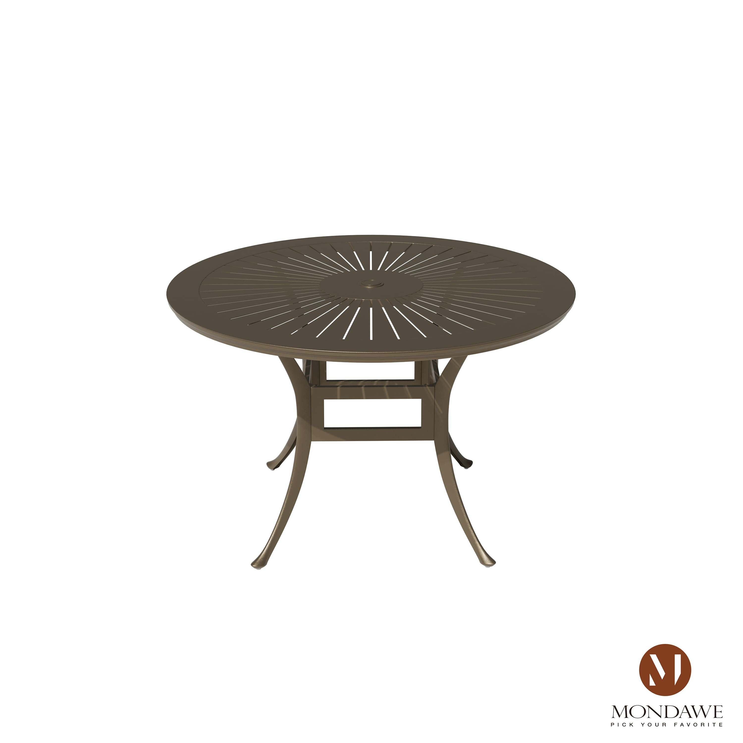 Mondawe - 48" Powder Coated Cast Aluminum Outdoor Dining Table with Umbrella Hole - Black+Brown