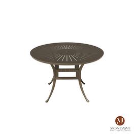 Mondawe - 48" Powder Coated Cast Aluminum Outdoor Dining Table with Umbrella Hole - Black+Brown