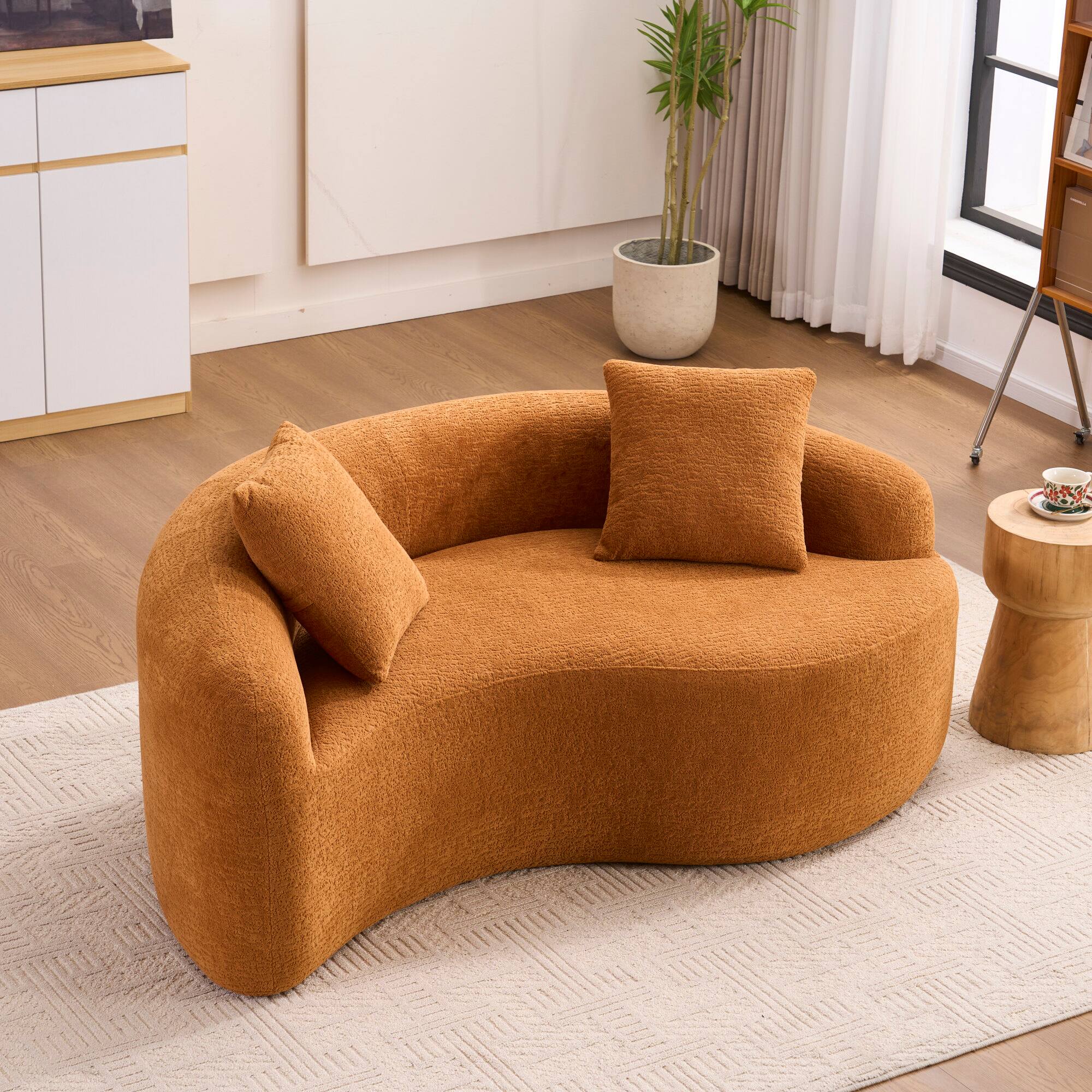 Alt View 5. GOODSILO - S-Curved Sectional Sofa with Dual-Depth Seating, Luxurious Chenille Upholstery, and Space-Saving Design - Orange.