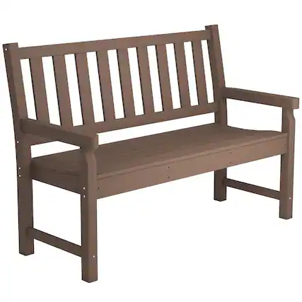 Front. Outsunny - Outdoor Bench, 49" All-Weather HDPE Garden Bench, 2-Person Patio Loveseat with 528 lbs Capacity, Curved Seat - Brown.
