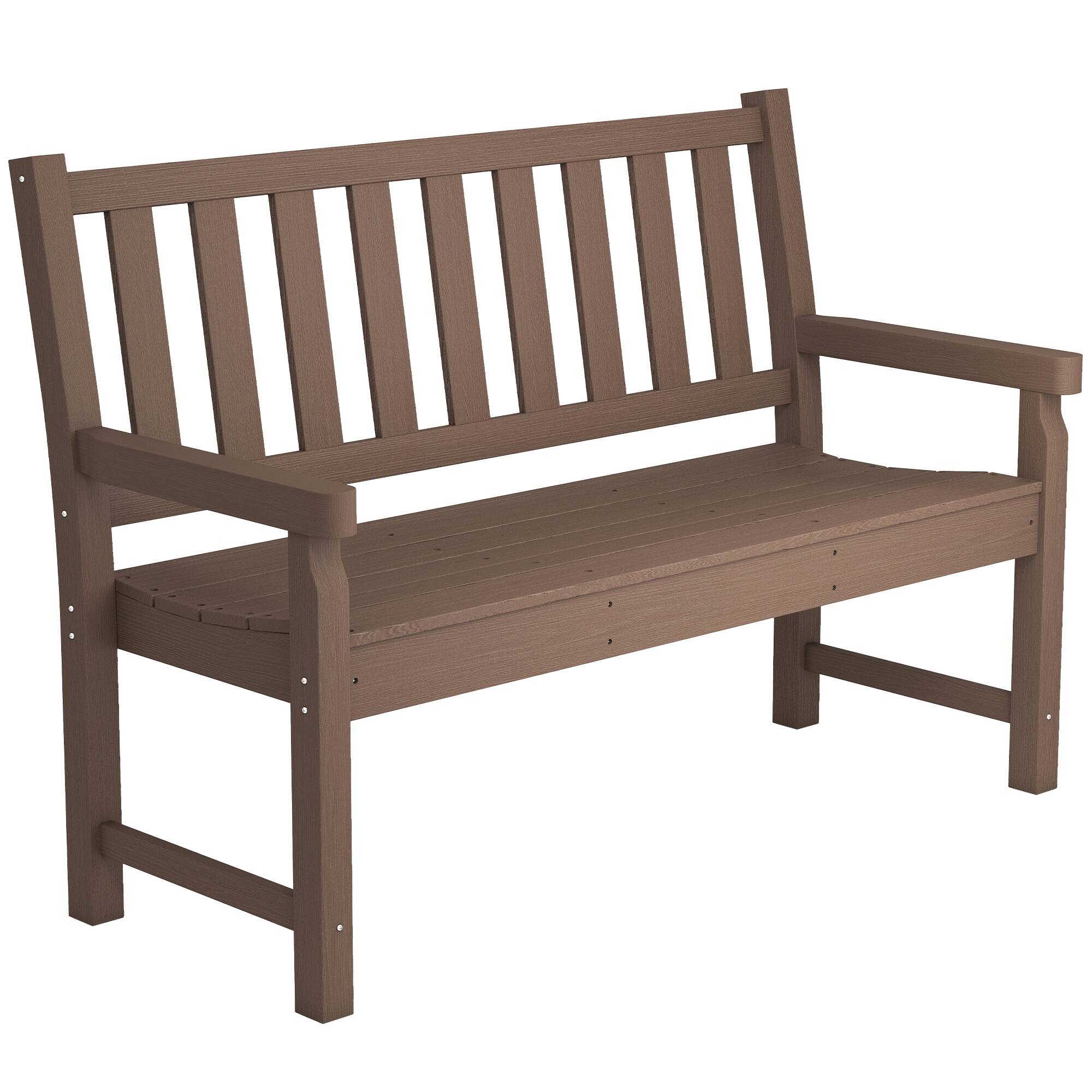 Front. Outsunny - Outdoor Bench, 49" All-Weather HDPE Garden Bench, 2-Person Patio Loveseat with 528 lbs Capacity, Curved Seat - Brown.