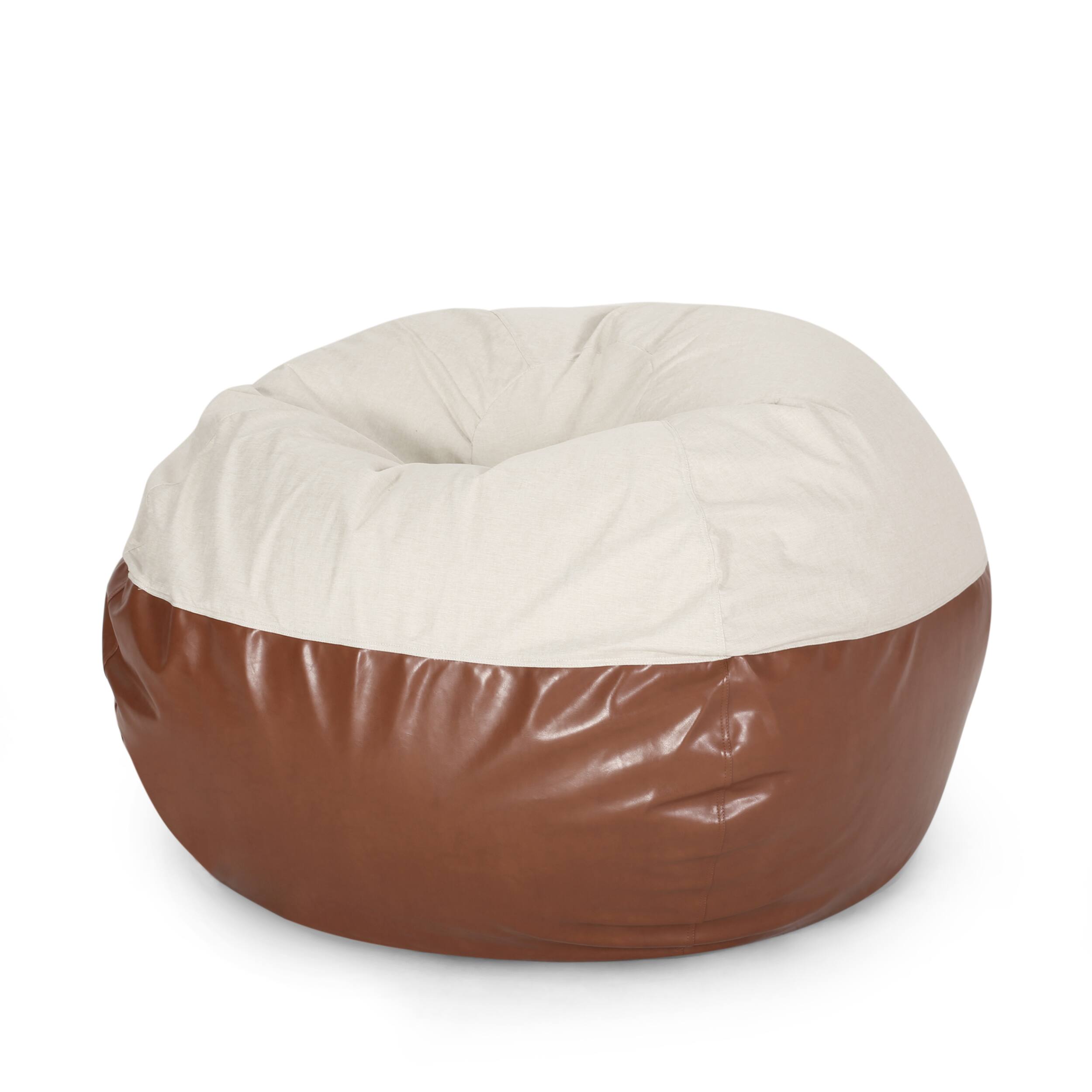 Alt View 1. LOVMOR - 5FT Faux Leather Bean Bag Chairs Removable Washable Cover For Living Room Bedroom Dorm Easy Care Accent Indoor - Brown+Beige.