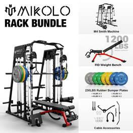 Mikolo - Smith Machine, 2200 lbs Power Rack Cage, Power Rack with 800LB Capacity Weight Bench and 230 lbs Weight Plate - Black