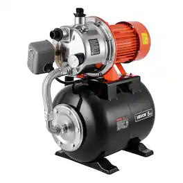 VEVOR - 1.6 HP Shallow Well Pump with Pressure Tank, 120V 1320 GPH, Stainless Steel Irrigation Jet Pump with 5-Gal Tank - Orange;Black
