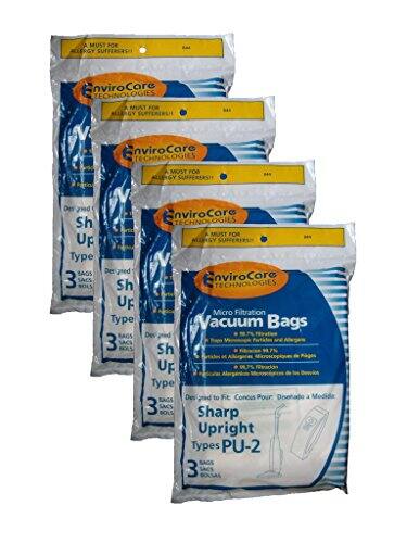 A MUST FOR ALLERGY SUFFERERS  
EnviroCare TECHNOLOGIES  

A MUST FOR ALLERGY SUFFERERS  
EnviroCare TECHNOLOGIES  

Micro Filtration Vacuum Bags  
99.7% Filtration  
Des gênes, Pollens et Allergènes  
Microscopiques de l'Air  

Designed to Fit  
Conçu Pour  
Diseñado a Medida  

Sharp Upright Types PU-2  
3 BAGS  
3 SACS  
3 BOLS