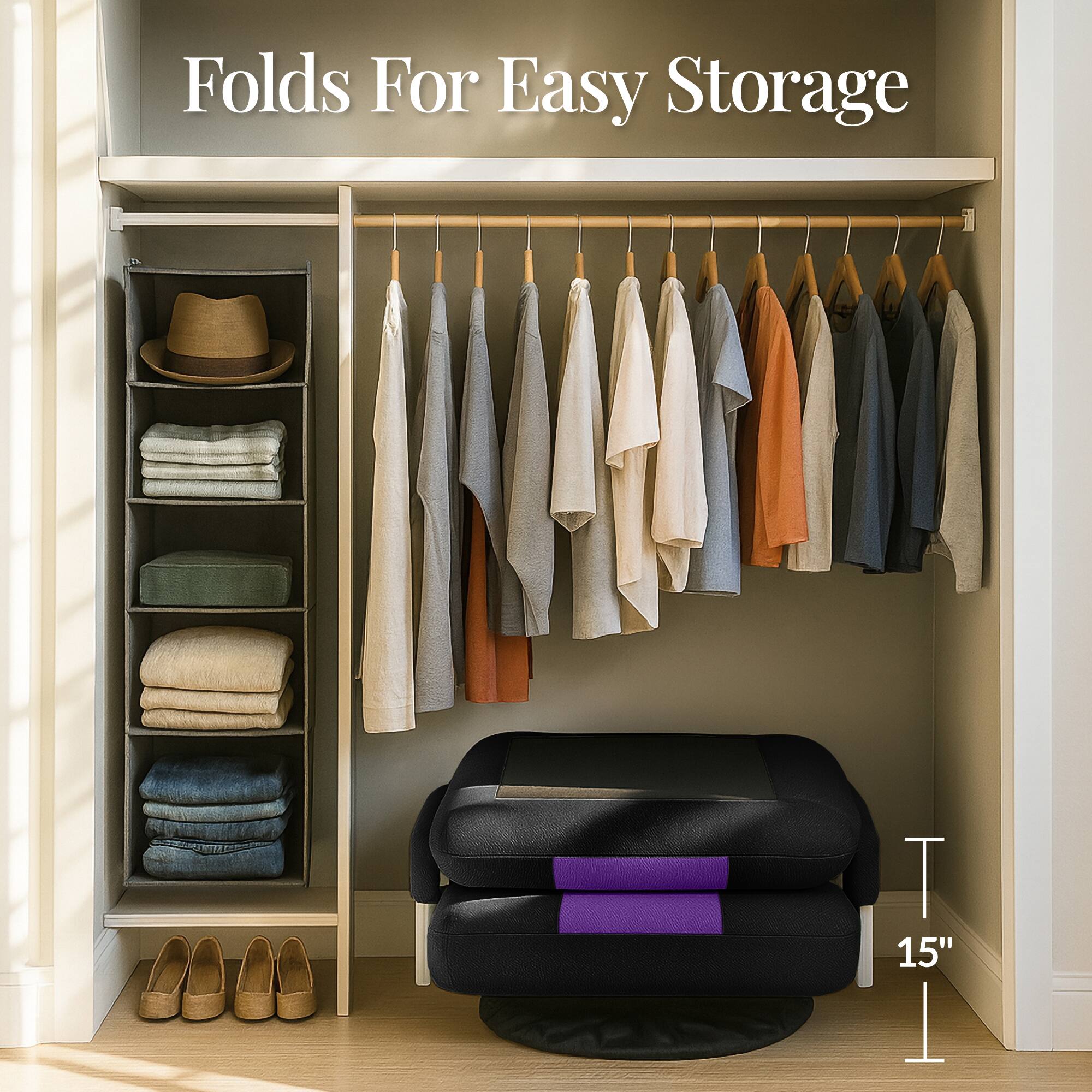 Folds For Easy Storage

T 15"