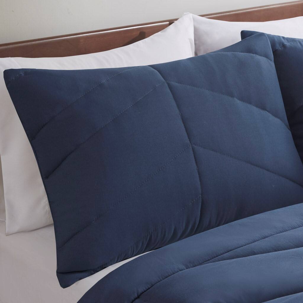Alt View 2. Gracie Mills - Gracie Mills Solid Quilted Chevron Comforter Set with 350 GSM Polyfill - Navy.