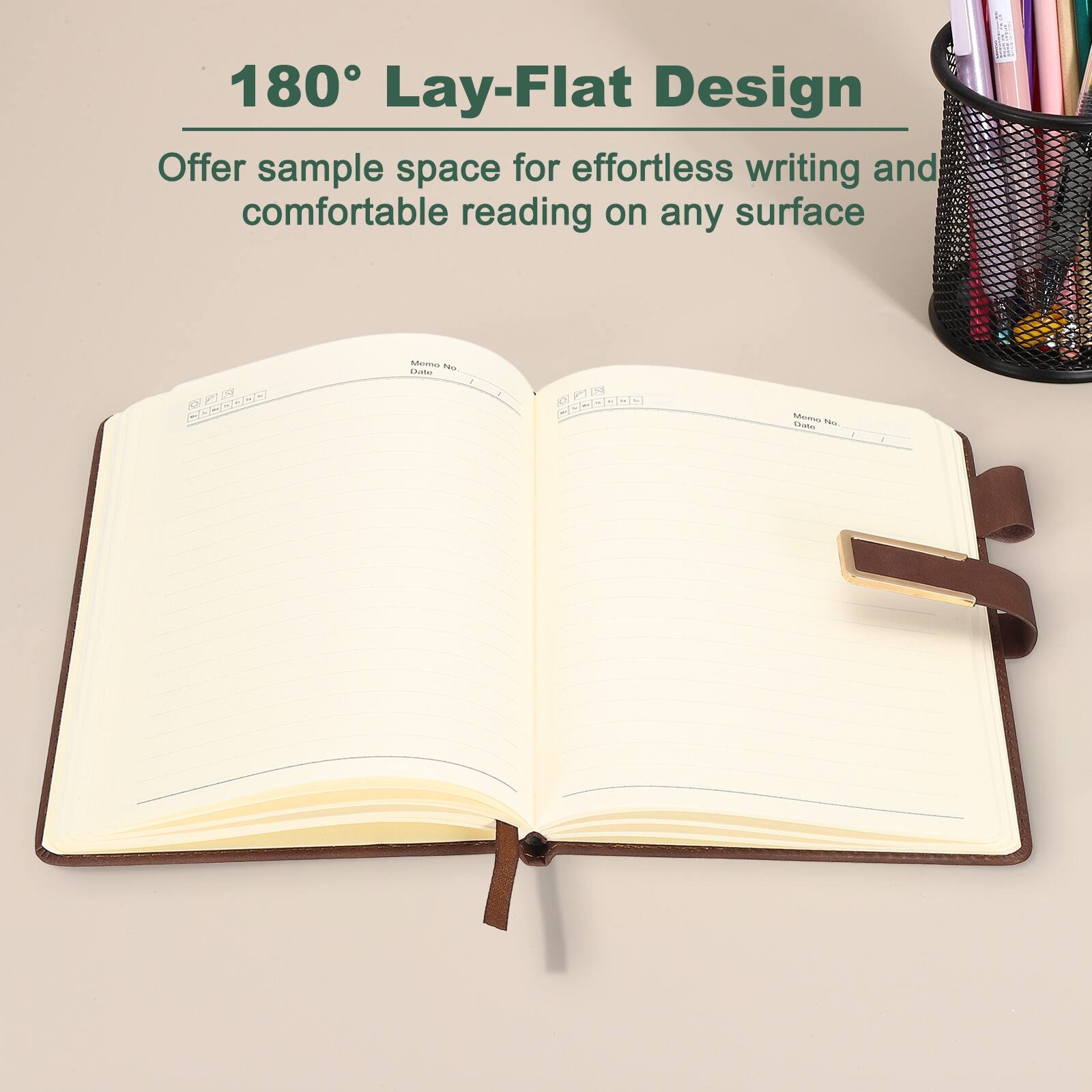 180° Lay-Flat Design  
Offer sample space for effortless writing and comfortable reading on any surface