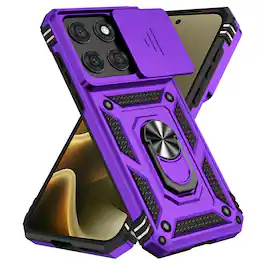UUCOVER - Shockproof Case for Motorola Edge (2026) Slide Camera Cover Ring Stand TPU+PC Rugged Protective Back Case - Purple