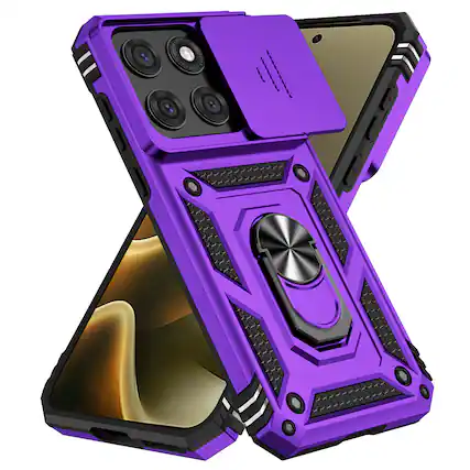Front. UUCOVER - Shockproof Case for Motorola Edge (2026) Slide Camera Cover Ring Stand TPU+PC Rugged Protective Back Case - Purple.