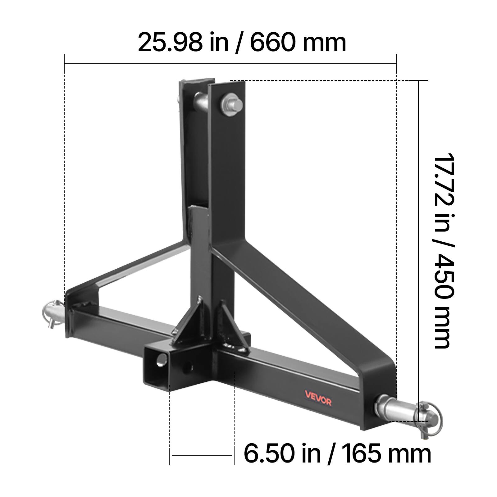 25.98 in / 660 mm  
17.72 in / 450 mm  
6.50 in / 165 mm  

VEVOR