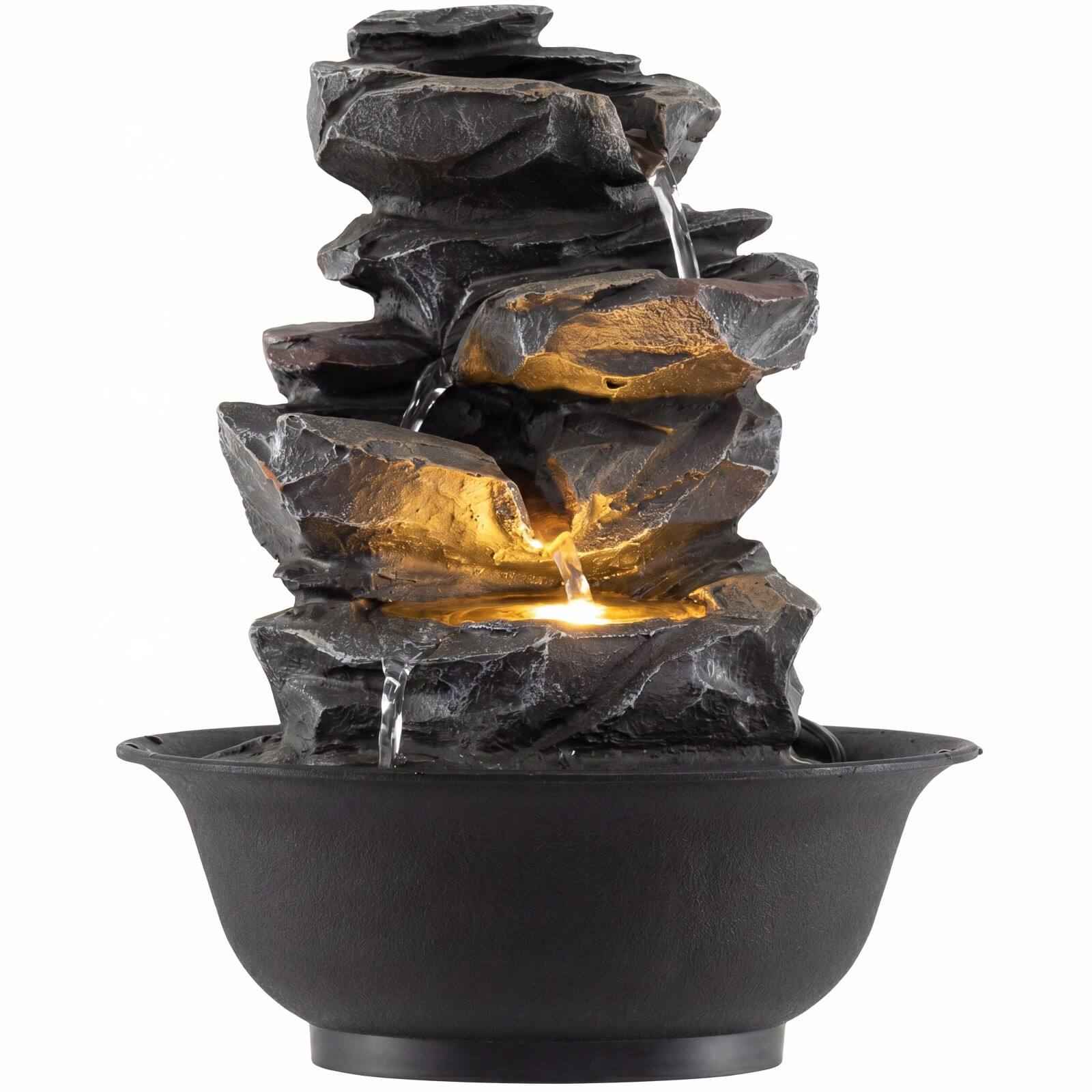 Alt View 1. Costway - Costway Tabletop Water Fountain with LED Light, Pump & Adjustable Flow for Home Office - Black.