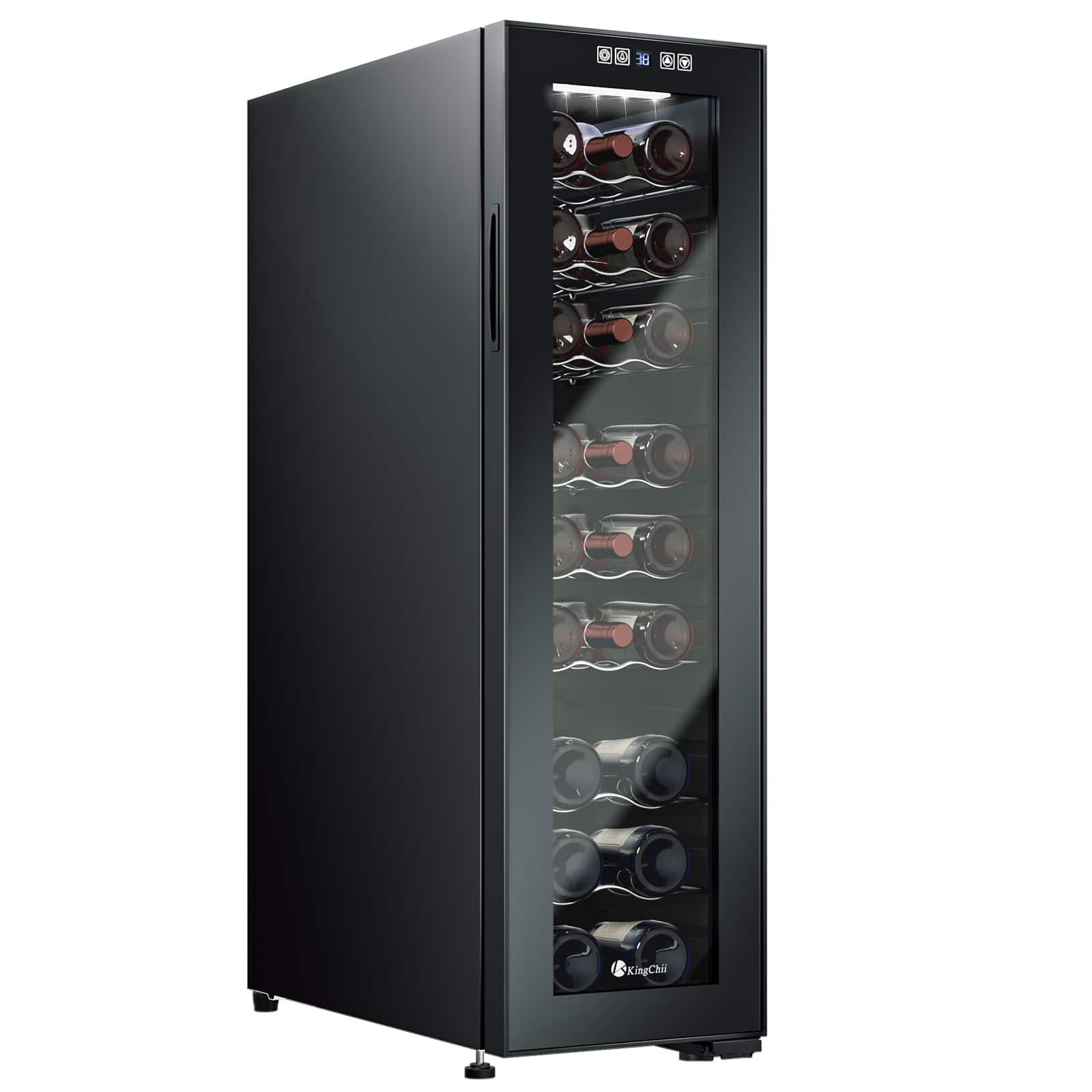 KingChii - 24-Bottle Freestanding Wine Cooler with Digital Temperature Control and Low Noise Compressor - Black
