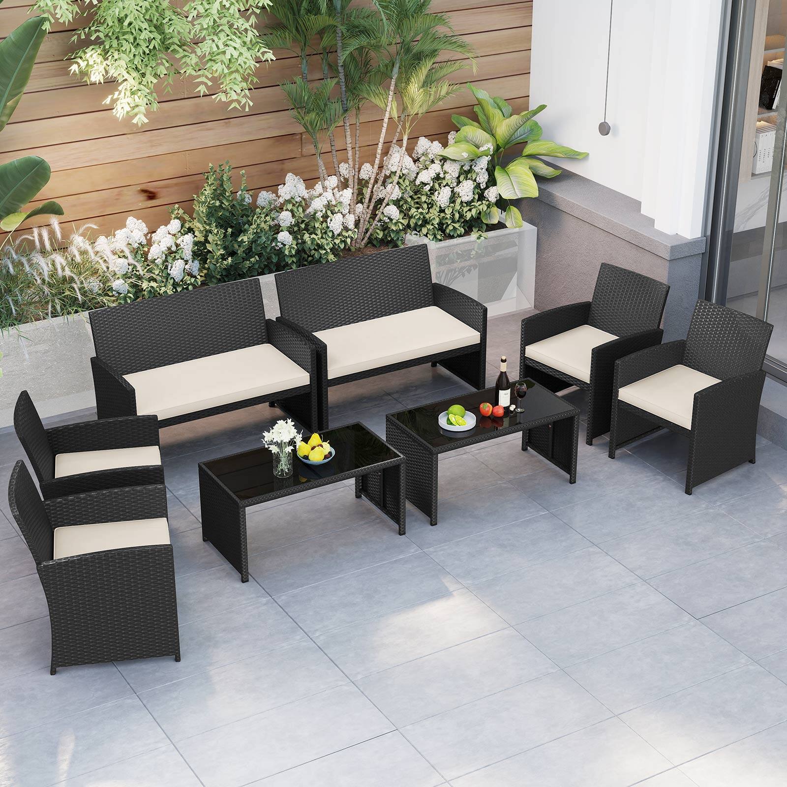 Alt View 1. Gymax - Gymax Set of 8 Patio Conversation Set w/Seat Cushions & Tempered Glass Tabletop Porch Outdoor White - White.
