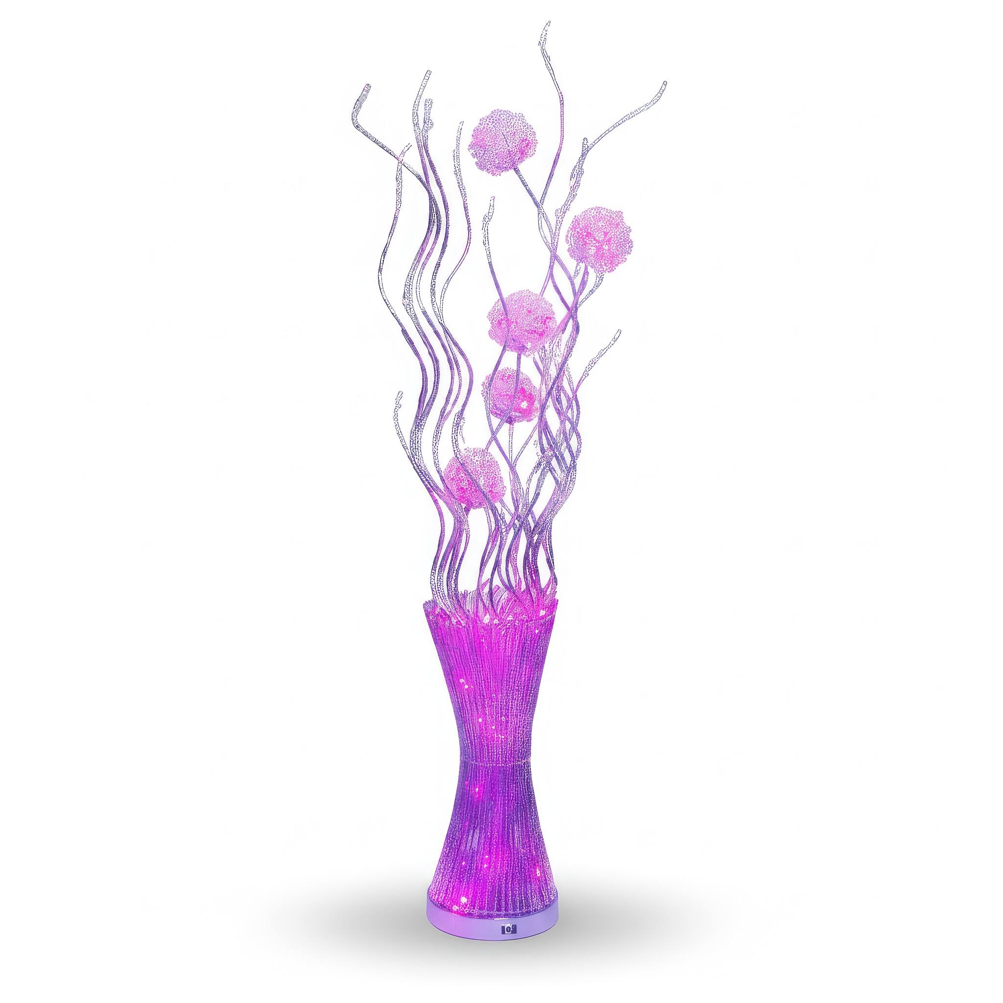 Angle. FC Design - 56"H  Glitter Vase with Purple Flame Petal Floral LED Floor Lamp.