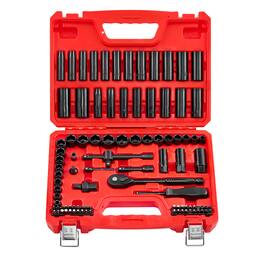 LOVMOR - 3 8 Drive Impact Socket Set 96 Piece 6 Point Deep Shallow Sockets SAE Metric with Extension Bars Steel Carrying Case