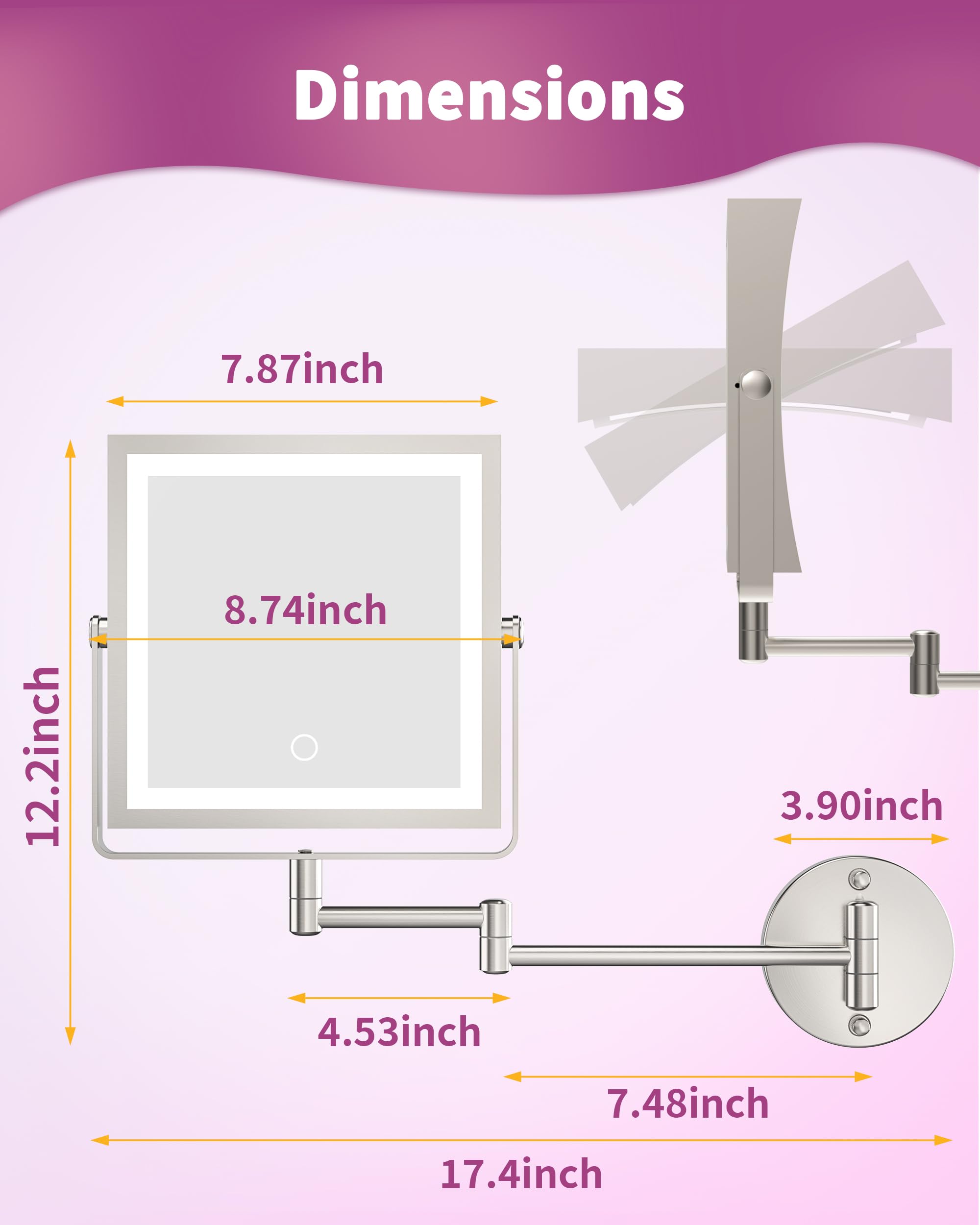 Dimensions  
- 7.87 inch  
- 8.74 inch  
- 12.2 inch  
- 3.90 inch  
- 4.53 inch  
- 7.48 inch  
- 17.4 inch