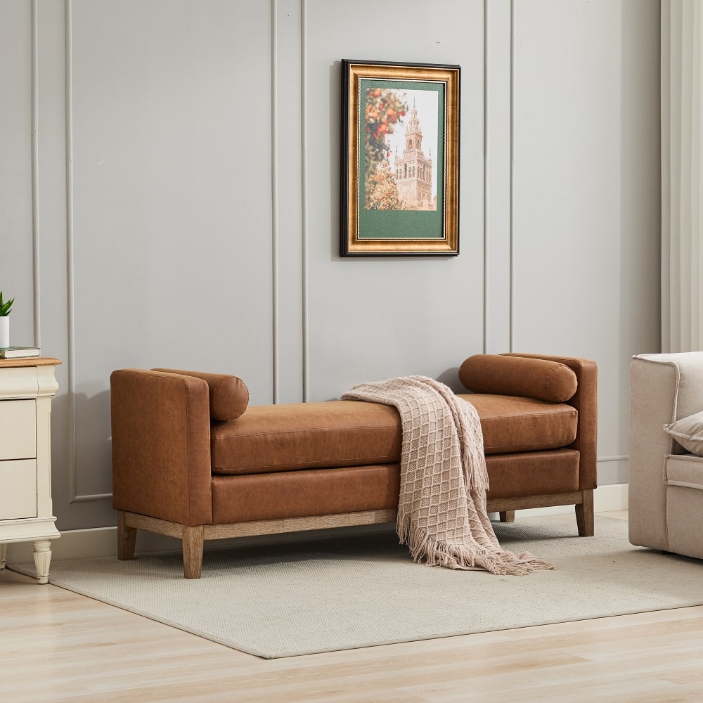 Ropilly - Upholstered End of Bed Bench, PU Leather Entryway Bench with Wood Frame, Daybed Footrest Stool Ottoman - Brown price history on PriceWatchPro