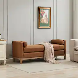 Ropilly - Upholstered End of Bed Bench, PU Leather Entryway Bench with Wood Frame, Daybed Footrest Stool Ottoman - Brown