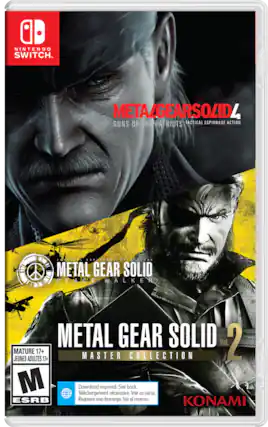 NINTENDO SWITCH
METAL GEAR SOLID 4 GUNS OF THE PATRIOTS TACTICAL ESPIONAGE ACTION
METAL GEAR SOLID PEACE WALKER
METAL GEAR SOLID Vol 2 MASTER COLLECTION
MATURE 17+ JEUNES ADULTES 17+
Download required. See back. Téléchargement nécessaire. Voir au verso. Requiere una descarga. Ver el reverso.
KONAMI - M (Mature 17+)