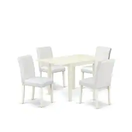East West Furniture - 5-Piece Table Set-A Wood Dining Table and 4PU LeatherDining Room Chairs with High Back - Linen - Multi-Color