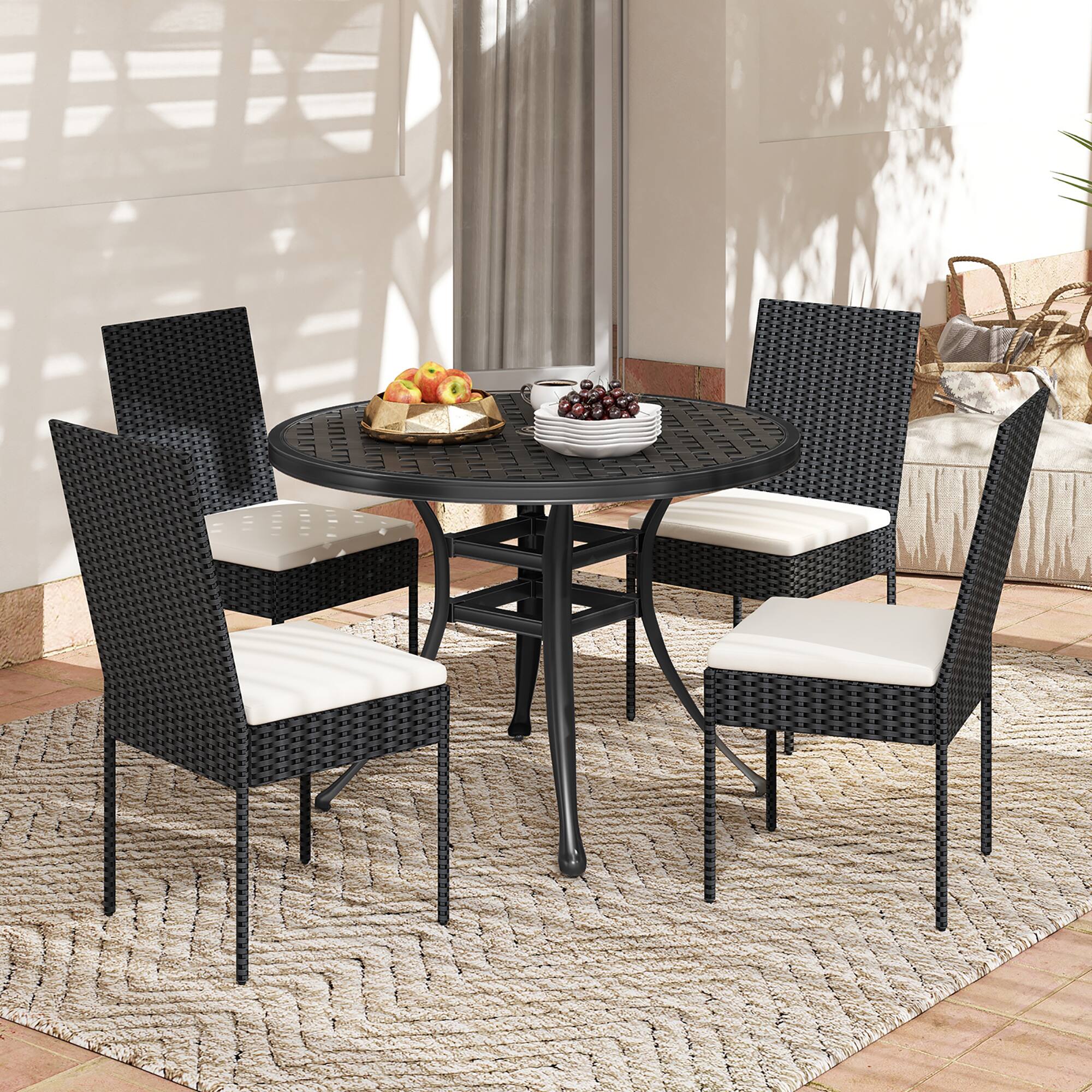 Alt View 3. Gymax - Gymax PE Wicker Patio Chairs Set of 4 Outdoor Dining Chairs w/ Cushions Off White - Off White, Black.