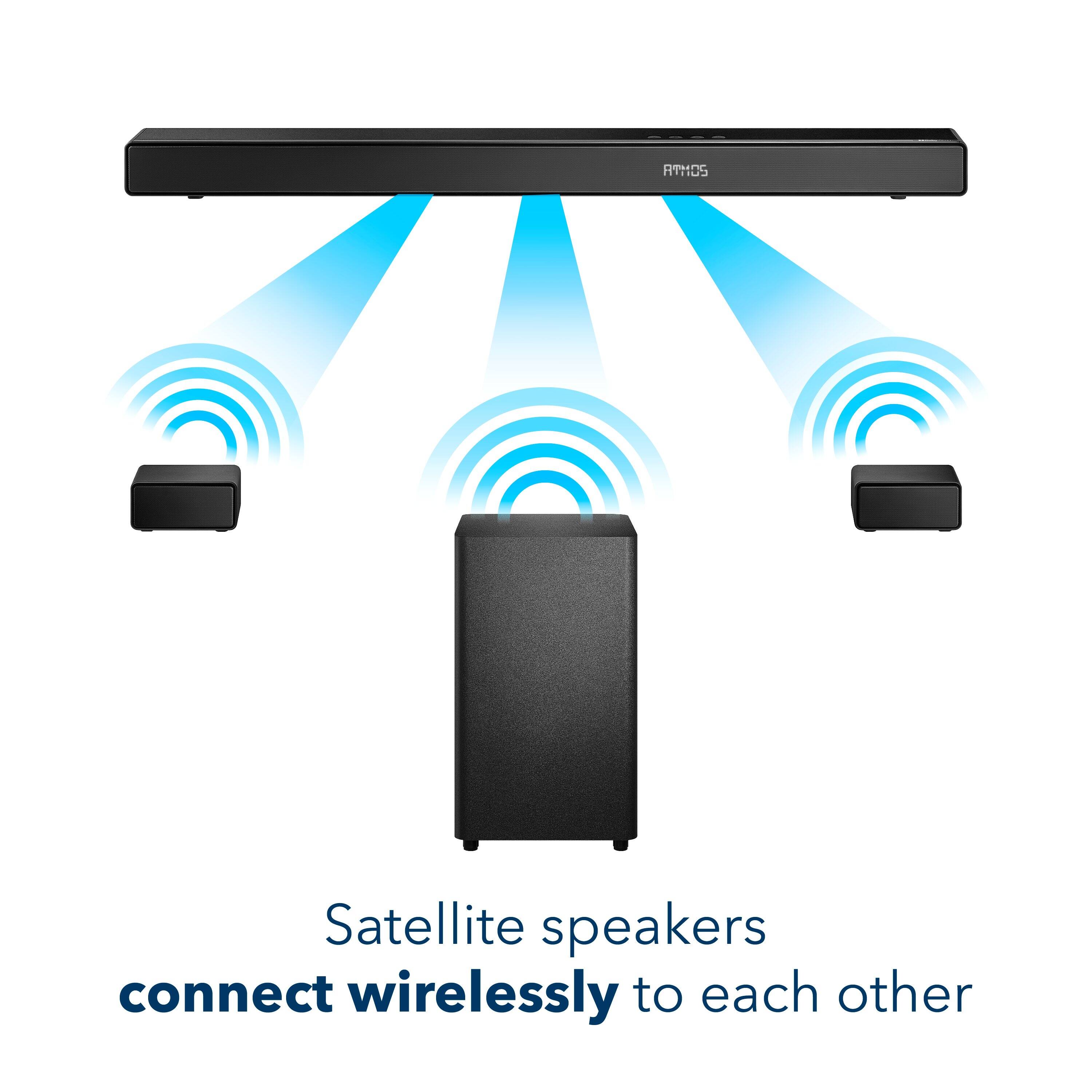 Satellite speakers connect wirelessly to each other