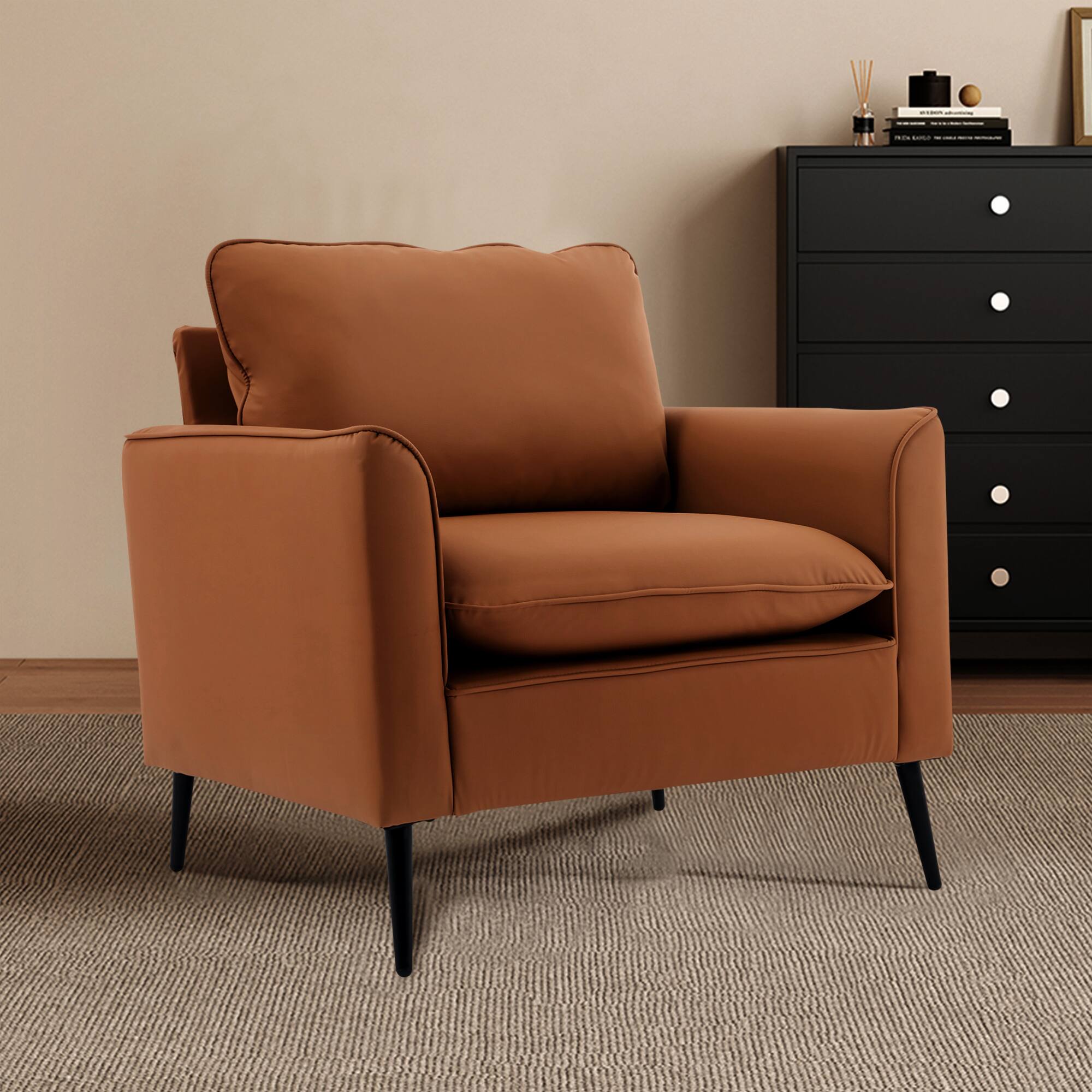 Alt View 6. GOODSILO - Nordic Retro Light Luxury Leather Upholstered Sofa Chair for Living Room, Bedroom, or Balcony - Brown.