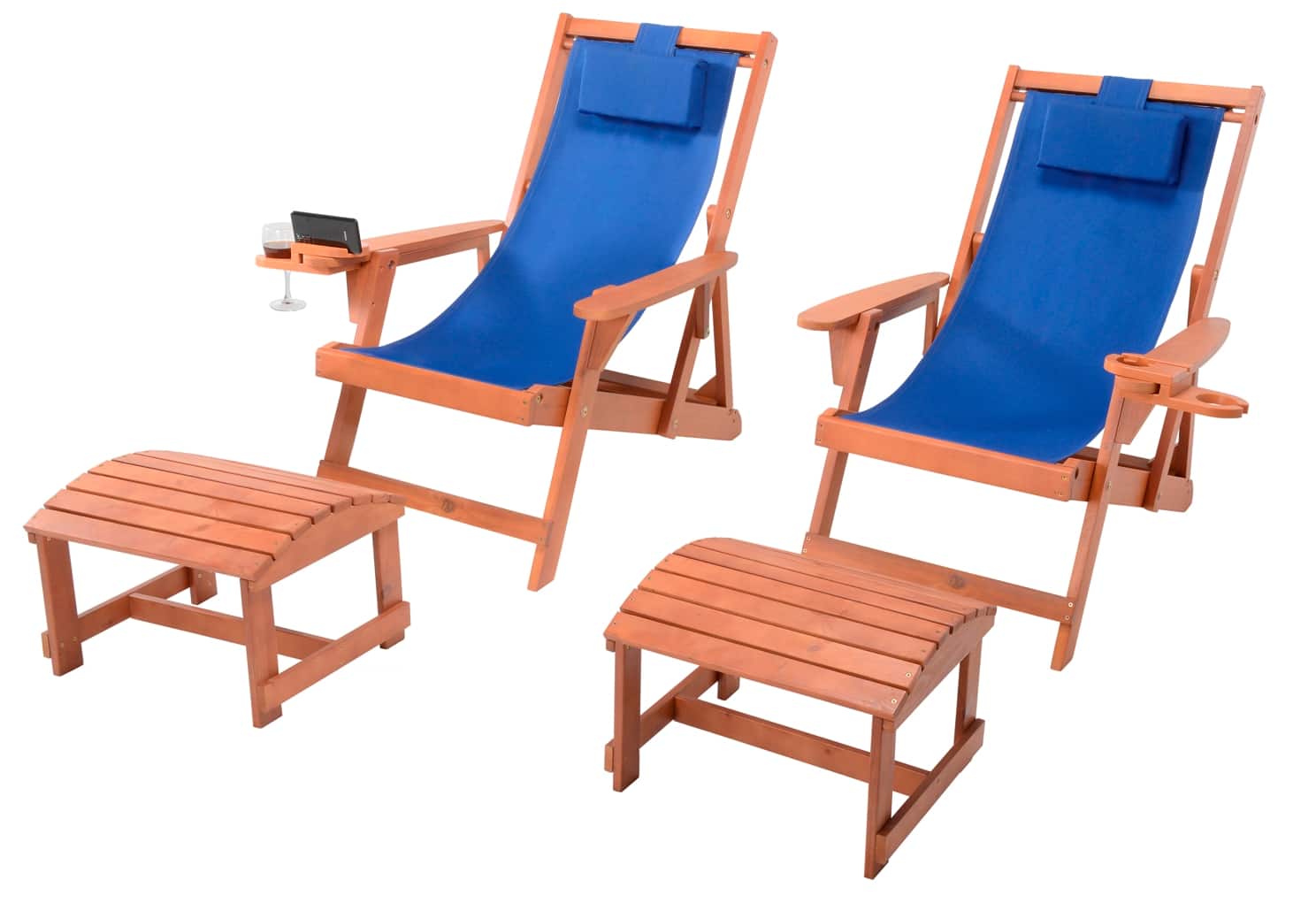 Jiallo - Romantic Collection Canvas Sling Chair with Cup and Wine Holder and Ottoman (Set of 4) - Walnut color with blue fabric price history on PriceWatchPro