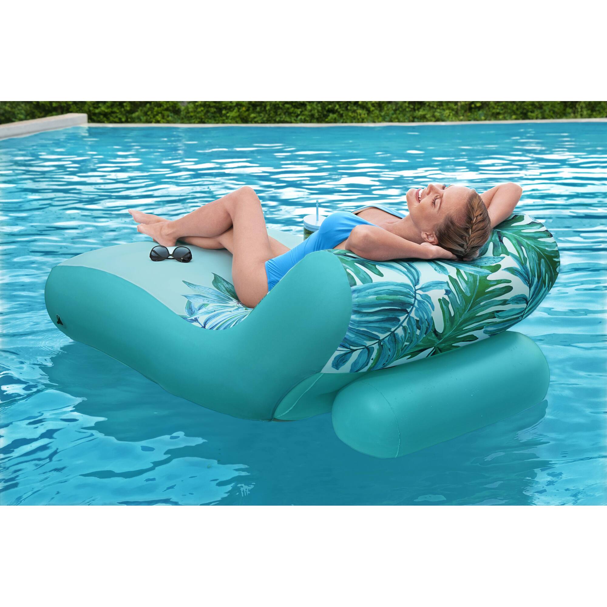 Alt View 4. Bestway - Bestway H2OGO! Luxury Fabric Covered 64" Inflatable Pool Lounger Float, Blue - Blue.