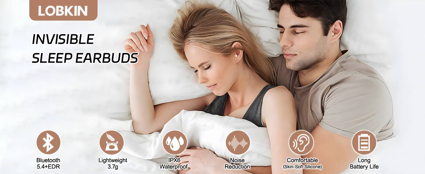 LOBKIN INVISIBLE SLEEP EARBUDS Bluetooth 5.4+EDR Lightweight 3.7g IPX6 Waterproof Noise Reduction Comfortable (Skin-Soft Soft Silicone) Long Battery Life