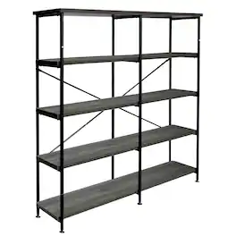 Manhattan Lane - Olga 63 Inch Industrial 4 Tier Bookshelf, Particleboard, Metal Frame - Gray/Black