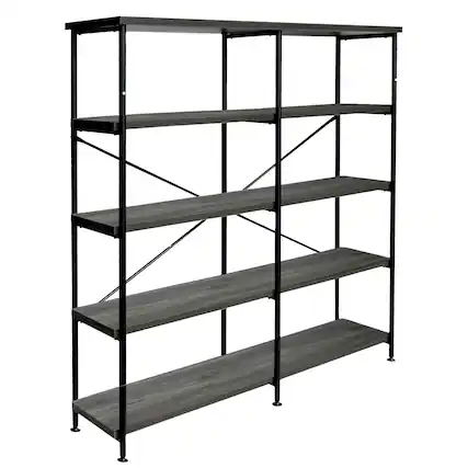 Front. Manhattan Lane - Olga 63 Inch Industrial 4 Tier Bookshelf, Particleboard, Metal Frame - Gray and Black.